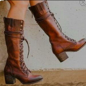 Freebird by Steven Brown Lace Up Boots with Chunky Heel and Vintage Look